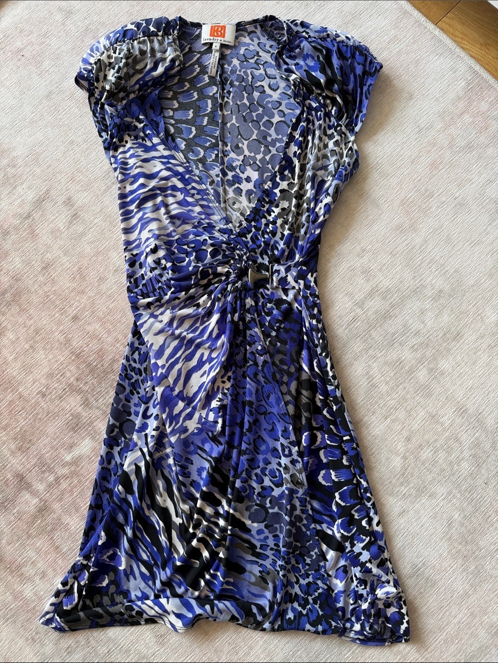 Laundry by Shelli Segal Blue Purple Animal Print Wrap Dress Size 0